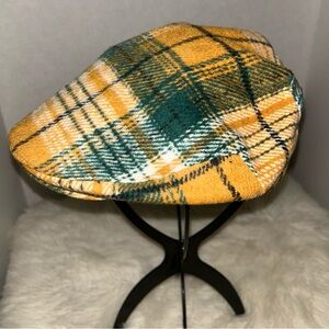 RETRO Emery Rose Multicolored Plaid Newsboy Cabby Hat Cap Yellow Green White